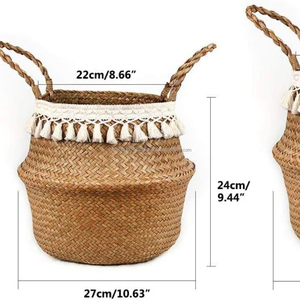 Scandinavian Woven Seagrass <b>Belly</b> <b>Basket</b> For Toys Handmade Foldable Natural Storage With Handles Rustic Decor Eco Friendly Use - Product Image 2