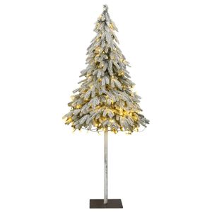 Árbol de Navidad Artificial Blanco con Nieve Artificial de Polietileno y Luces Navideñas Metálicas - Product Image 1