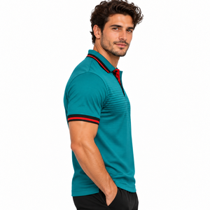 Polo de diseño exclusivo para hombre con detalles de contraste en las mangas, acabado de tela suave y apariencia de moda premium. - Product Image 2