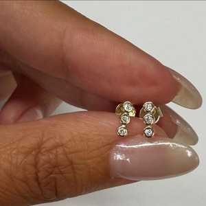 Modern Straight Bar Studs 14K Solid <b>Gold</b> Bezel Cut Lab Grown Trio Diamond White D Color VS+ Clarity 0.18ct Minimalist <b>Earrings</b> - Product Image 1
