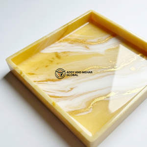 Contemporary Yellow Resin Tray – <b>Marble</b> Finish <b>Square</b> <b>Coffee</b> <b>Table</b> Styling Tray - Product Image 5
