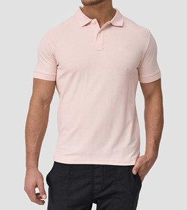 เสื้อเชิ้ตแขนสั้นสีชมพูอ่อนสำหรับผู้ชาย ทรงปกติ ผ้าฝ้ายปิเก้ 100% ระบายอากาศได้ดี แห้งเร็ว สไตล์ลำลอง สีพื้น บริการ OEM - Product Image 1