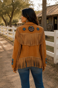 Chaleco sin Mangas de Cuero Genuino para Mujer con Flecos, Cierre de un Solo Botón, Cuello en V, Estilo Vintage, Relleno de Algodón - Product Image 5