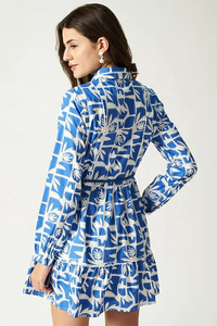 Vestido Camisero Elegante de Algodón Tejido para Mujer, con Encaje Estampado y Botones, Azul Fresco, Túnica Casual para Otoño, Precio al por Mayor - Product Image 4