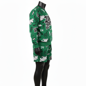 Ensemble court en molleton de coton et polyester 320 GSM vert menthe pour femme, avec logo patch chenille tie-dye effet vieilli – Nouveauté pour femme - Product Image 6