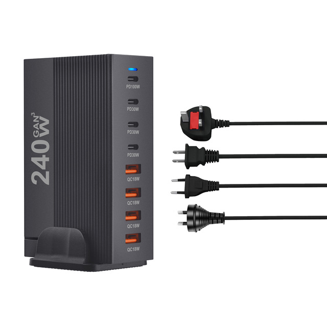 USB C Charger 240W GaN 8 Port Fast Charger Block PD100W Multi-port Charging Station with PD 3.0 Function Wall Power Adapter