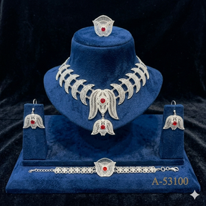 Luxury Designer Women's Wedding Necklace Set with Earrings Ring & Pendant Zinc Alloy Gold & Silver Plated Zircon Jewelry A-53100 - Product Image 1