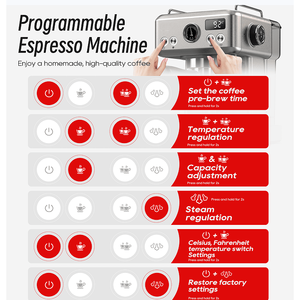 Macchina da Caffè Espresso Semiautomatica PSH10A-SL 1350W con Funzione Freddo/Caldo, Vapore a 95°C e 135°C, Tamper da 58mm, 2ª Generazione - Product Image 5