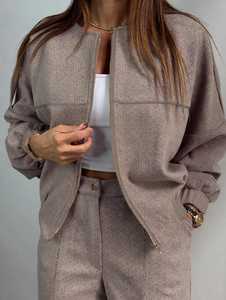 Women Zip Up Jacket <b>And</b> Wide Leg Pants 2 Piece <b>Long</b> <b>Set</b> - Product Image 6