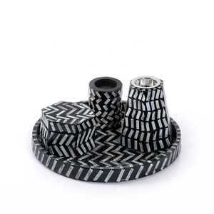 Hot Selling Set of Mother of Pearl Mabkhars Round Tray Mabkhar Box and <b>Candle</b> Holder for Arabian Handcrafted From Vietnam - Product Image 4