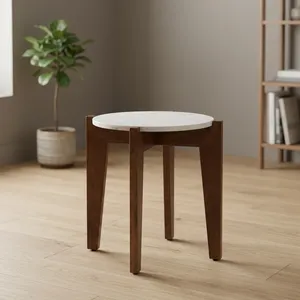 Table d'appoint moderne avec plateau en marbre et pieds en bois de manguier, design mid-century, meubles de salon faits à la main - Product Image 4