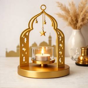 Decoración de Oriente Medio, Linterna Decorativa para Ramadán, Decoración para el Festival del Eid, Portavelas de Metal de Lujo, Decoración Premium para el Hogar, Elegante Soporte - Product Image 1