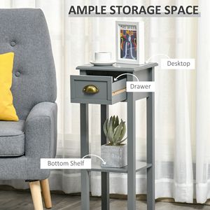 Tavolino alto 2 livelli grigio con ripiano inferiore del cassetto comodino con accento stretto per risparmiare spazio per camera da letto e soggiorno - Product Image 4
