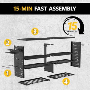 Organizzatore da Parete a 4 Livelli per Utensili Elettrici, Soluzione di Stoccaggio Robusta per Garage con 8 Supporti per Trapani - Product Image 2
