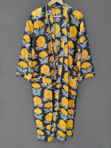 Bata Kimono de Algodón 100% Tejido Transpirable con Estampado de Dibujos Animados para Mujer, Camisón de Verano Hecho a Mano ODM con Cuello en V y Cintura Elástica hasta la Rodilla - Product Image 2