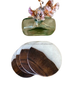 Sous-verres élégants en bois et résine époxy, écologiques, 4 pouces, pour boissons chaudes/froides, ensemble décoratif pour tables de salle à manger, thé, café, cuisine, mariage - Product Image 3