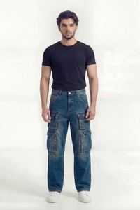 Jean baggy déchiré et vieilli en denim pour homme, style streetwear, avec effet délavé vintage et trous - Product Image 2