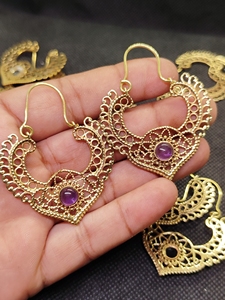 Pendientes de botón geométricos de amatista chapados en oro de moda para mujer, con cuentas, para boda o compromiso, joyería de piedra natural - Product Image 2