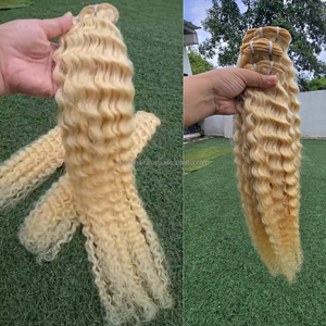 24" Curly Indian Hair Bundles Double Weft Remy Hair Extensions for <b>Wigs</b>-Tangled Free Healthy Blonde Hair - Product Image 6