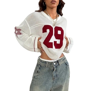 Camisetas de punto de ganchillo Y2K para mujer, camisetas gráficas para salir, conjuntos de verano, ropa urbana oversize - Product Image 1