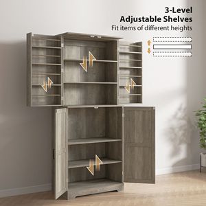 Armadio dispensa da cucina stile rustico alto 183 cm con 4 ante scorrevoli e 8 ripiani regolabili, finitura grigio anticato con stile legno MDF e materiale in alluminio - Product Image 6