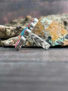 Arizona Turquoise Hot Pink <b>Adjustable</b> <b>Ring</b> Handmade Sterling Silver Colorful Gemstone Southwest Artisan Jewelry - Product Image 2