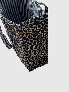 <b>Leopard</b> <b>Print</b> Canvas Tote Bag With Striped Handles Open Top Women's Shopping Bag All Seasons Use - Product Image 4