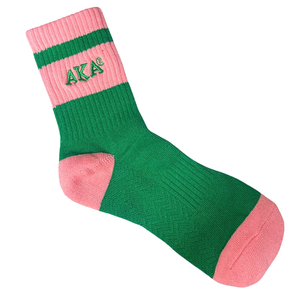 AKA Crew <b>Socks</b> Pink Green Premium Cotton Blend Stretch Ribbed Mid Calf Sports Casual Comfortable Everyday <b>Socks</b> - Product Image 1