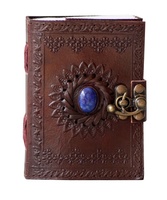 Carnet de poche miniature en cuir fait main avec pierre embossée, carnet de croquis, journal en cuir, papier recyclable fait main à bords festonnés, cadeau