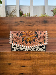 Cartera de mano de girasol de estilo occidental para mujer, billetera de cuero de piel con estampado de animales, diseño único por damas - Product Image 4