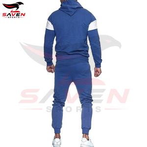 Fitness Gym <b>Men's</b> Blue White Color Blocking Hooded Tracksuit Full Zipper Casual <b>Jogger</b> Set Two Piece Tracksuit Sweatsuit - Product Image 6