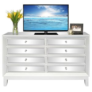 Mobile TV a Specchio Argento con 4 Cassetti a Sinistra e 4 Cassetti a Destra, Maniglia a Forma di Diamante - Product Image 2