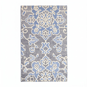 Alfombra DECORDEC Personalizada de Lana con Diseño Floral Damasco Azul Marfil, Ecológica, Antideslizante, Hecha a Mano, de Pelo Largo, para Hotel, Villa, Sala de Estar - Product Image 1