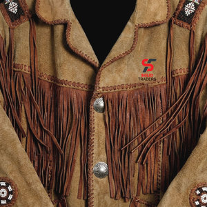 Veste en daim à franges tendance Solid Trader, style western rétro, en cuir de qualité supérieure, matière daim doux - Product Image 1