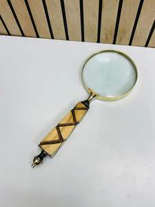 4'' Handheld Magnifying <b>Glass</b> with Geometric Carved Wooden Handle & Brass Frame | Optical <b>Glass</b> <b>Reading</b> Magnifier - Product Image 4