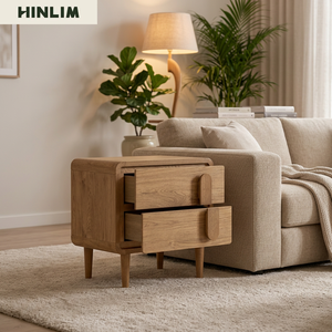 Wooden Nightstand 2 Drawers Scandinavian Modern Bedroom Furniture <b>Storage</b> <b>Side</b> <b>Table</b> for Home Use - Product Image 3