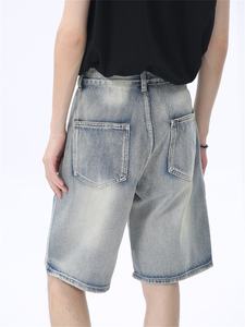 Short en jean vintage pour homme 100% coton pantalon baggy mi-vaqueros ample Streetwear simple pour l'été Style de rue en détresse - Product Image 3