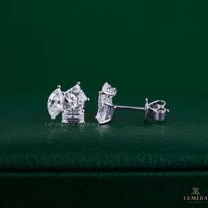 Princess, Marquise, Emerald Cut Lab Grown Diamond Cluster Stud Earrings Geometric Fine Gold OEM Wholesale Custom Design Jewelry - Product Image 3