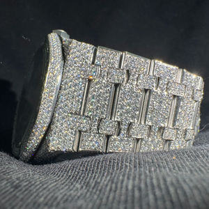 Reloj de Cuarzo de Acero Inoxidable con Incrustaciones de Diamantes de Imitación Vvs Moissanite, Estilo Antiguo, Lujoso, para Hombre, Pasa el Test de Diamantes - Product Image 1