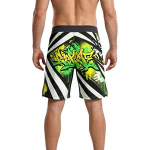 Shorts MMA vert lime à motifs géométriques, impression par sublimation intégrale, shorts d'entraînement hybrides pour hommes, shorts de fitness MMA - Product Image 2