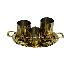 Ensemble de 3 boîtes à thé en laiton martelé doré de luxe avec plateau de service, pots de rangement décoratifs pour le sucre, le café et le thé - Product Image 5