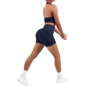 Ensemble de sport côtelé sans couture pour femme, short cycliste taille haute froncé aux fesses et brassière de sport, tenue de yoga et de gym, ensemble 2 pièces - Product Image 4