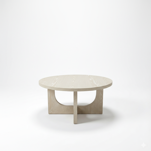 Table basse ronde moderne en bois d'hévéa durable et placage de chêne MDF KD avec design décoratif, garantie 1 an - Product Image 1