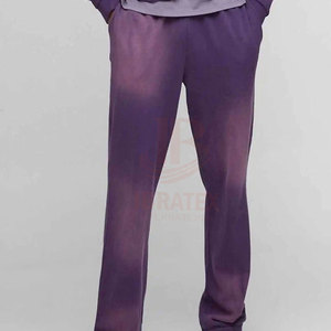 Chándal de hombre casual de invierno con bordado, lavado ácido, bolsillos laterales, transpirable, 100% algodón, forro polar, corte acampanado apilado - Product Image 3