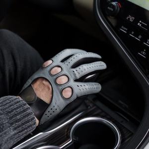 Gants de conduite en cuir respirant de qualité supérieure pour hommes et femmes, gants de luxe perforés sans doigts pour une meilleure adhérence au volant, en cuir véritable souple - Product Image 4