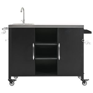 Isola cucina da esterno da 55,5 pollici con lavello, in acciaio inossidabile 304, tavolo grill in metallo, carrello bar da esterno con stazione lavello e struttura in metallo - Product Image 6