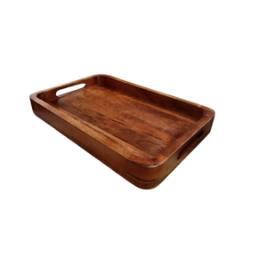 Plateau de service rectangulaire en bois, fait main, en bois naturel, bords surélevés, moderne, poli, écologique, vaisselle décorative - Product Image 2