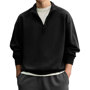Sudadera de cuello alto simulado extragrande vintage personalizada para hombre, con cremallera corta, de peso pesado, en blanco, para bordado de diseño personalizado - Product Image 2