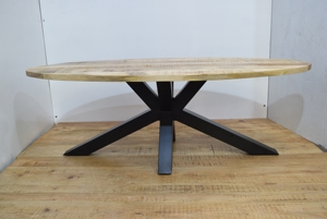 Modern Industrial Style oval Mango <b>Wood</b> top <b>Dining</b> <b>Table</b> with Spider Metal Base <b>Rustic</b> Industrial <b>table</b> hotel restaurant home - Product Image 3
