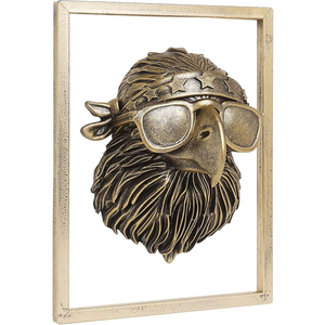 Sculpture murale patriotique en métal argenté représentant une tête d'aigle portant un chapeau haut et un monocle, disponible à prix de gros. - Product Image 4